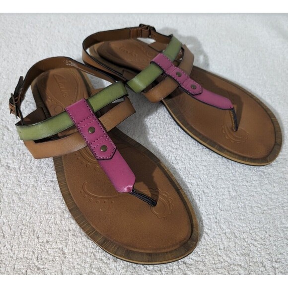 Clarks Multi Color Thong Style Slingback Sandals Buckle Womens 9 M Style 64428 - Picture 1 of 8